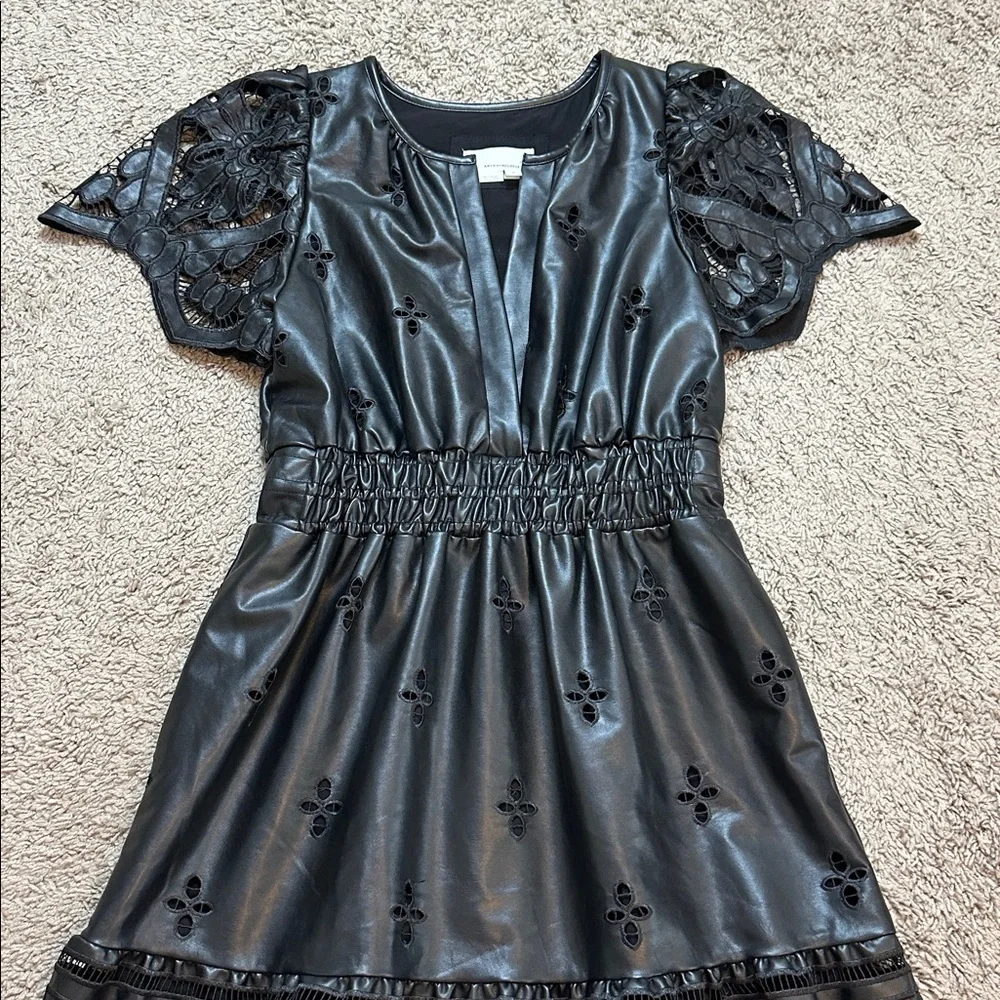 ANTHROPOLOGIE Women’s The Somerset Maxi Dress Faux Leather Embroidered Edition M - Picture 6 of 15